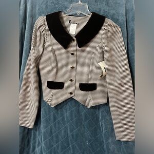 Women's NWT Long Sleeve Button Down Blazer With Felt Crushed Brown Velvet Collar